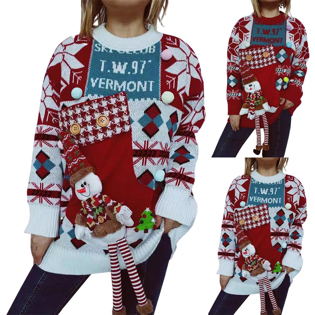 Women's Fashion Fall And Winter Christmas Loose Round Neck Pullover Knitted Sweater