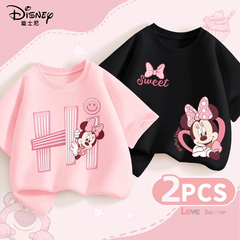 (2 штуки в упаковке) Летняя одежда для девочек Disney из хлопка, детский топ с принтом Минни, короткий рукав