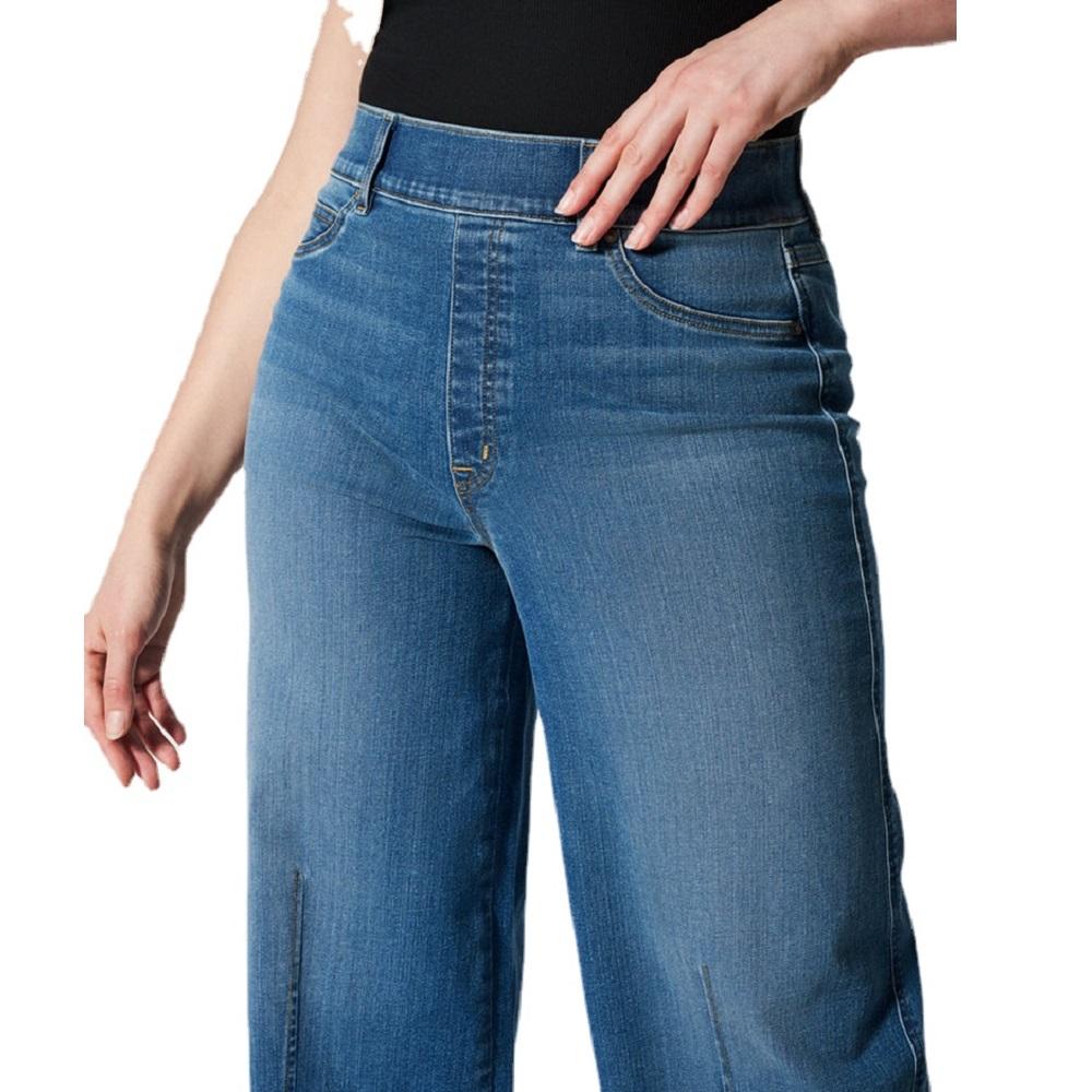 Женские джинсовые джинсы с эластичной резинкой на талии, широкие эластичные джинсовые брюки с высокой талией, женские повседневные длинные брюки