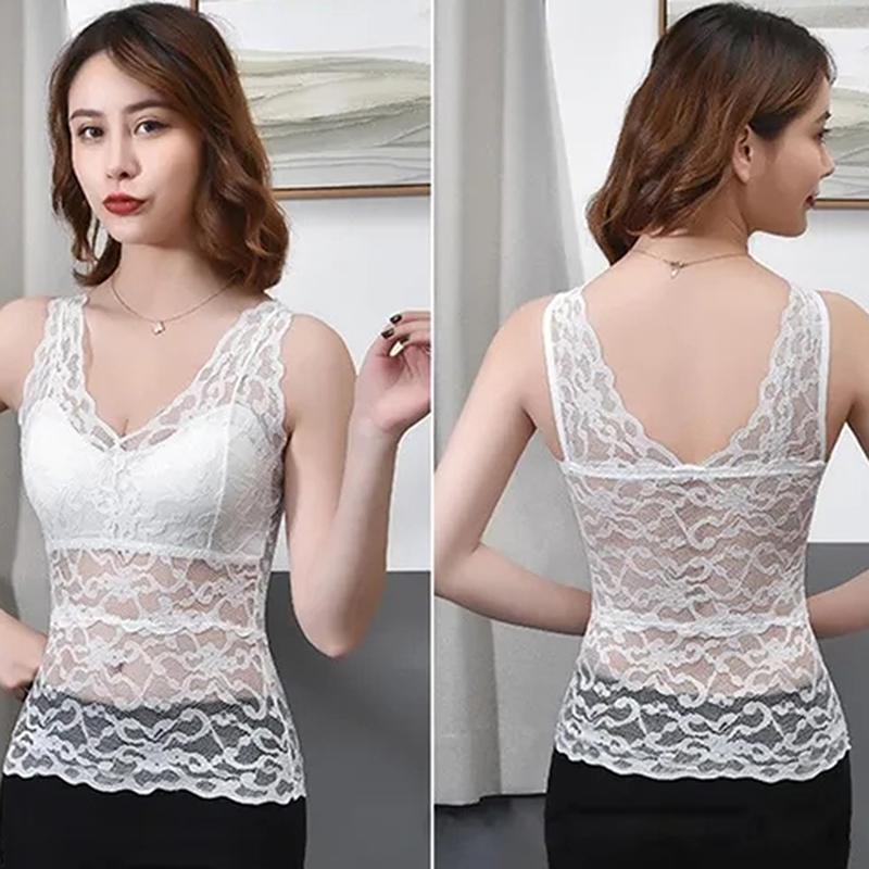 Fashion Mesh Lace Women Crop Tops Vest Push Up Women's Corset Bustier Bra V-Neck Camisole Tank Tops