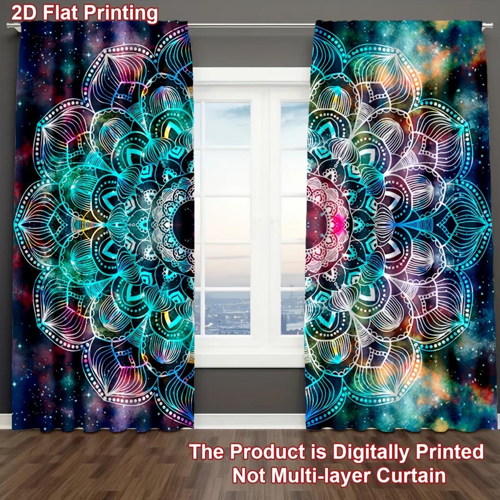 2PC Cosmic Mandala Curtains - Galaxy & Boho Print Window Drapes for Living Room Bedroom Decor