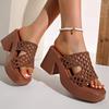 Rimocy Chunky Platform Plus Size Women's Sandals Summer New Braided High Heel Sandles Solid Beach Thick Sole Shoes Women