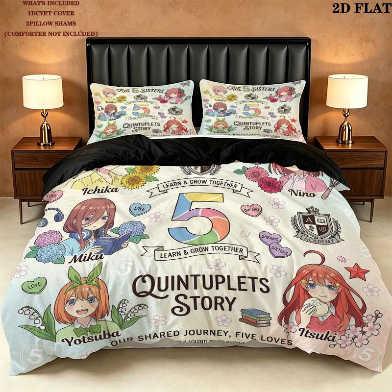 5Toubun Pattern Bedding Quilt Set Quilt Cover Pillowcase Home Birthday Gift(1 * duvet cover + 2 * pillowcase, without core)