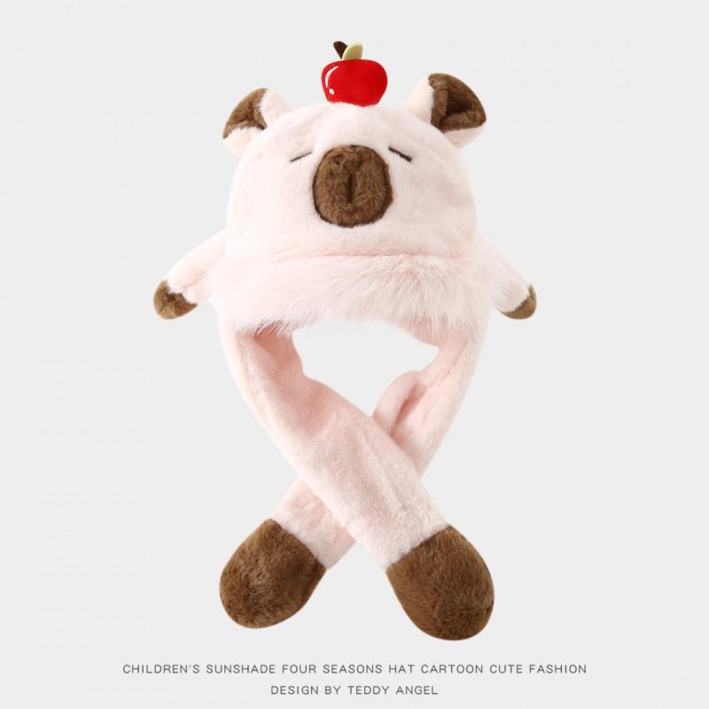Kids Plush Animal Ears Beanie With Scarf Hooded Hat Winter Warm Unisex Cap Toddlers 2-6 Years