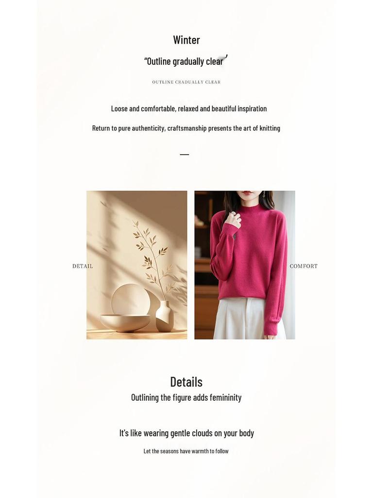 Элегантный осенний бархатный вязаный свитер с полувысоким воротником для женщин - Пуловер с длинным рукавом и свободной посадкой