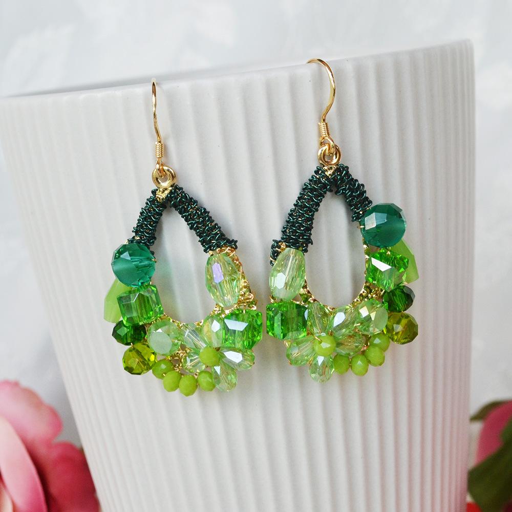 Bohemian Hand-Woven Earrings, Ethnic Style Crystal Earrings, Personalized Temperament, Ear Hook Earrings.