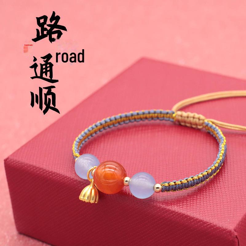 Оригинальный браслет из веревки из южного красного агата: Сплетено вручную, в простом китайском стиле для женщин, подруг и пар.