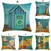 Artistic Beach Oil Painting Cushion Cover With Invisible Zipper For Stylish Interiors