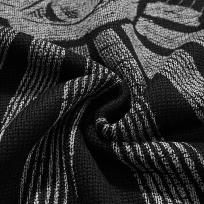 Готическая мода Harajuku Панк-рок Хип-хоп Череп Темное пламя Y2KO Воротник с длинным рукавом Вязаный свитер