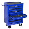 Mobile metal tool cabinet with 7 drawers, 508 mm (20 inch) and ball-bearing drawer slides, organizing steel tool box – black-blue