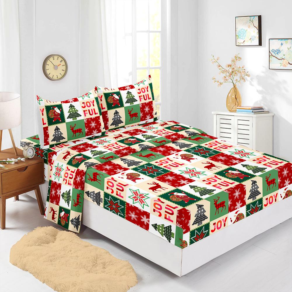 Hot-Selling Red Christmas Mattress Four-Piece Children'S Bedding Printed Mattress Protective Cover