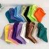 5 Pairs of Solid Spring and Autumn Women's Curling Candy Colored Mid Tube Stack Socks