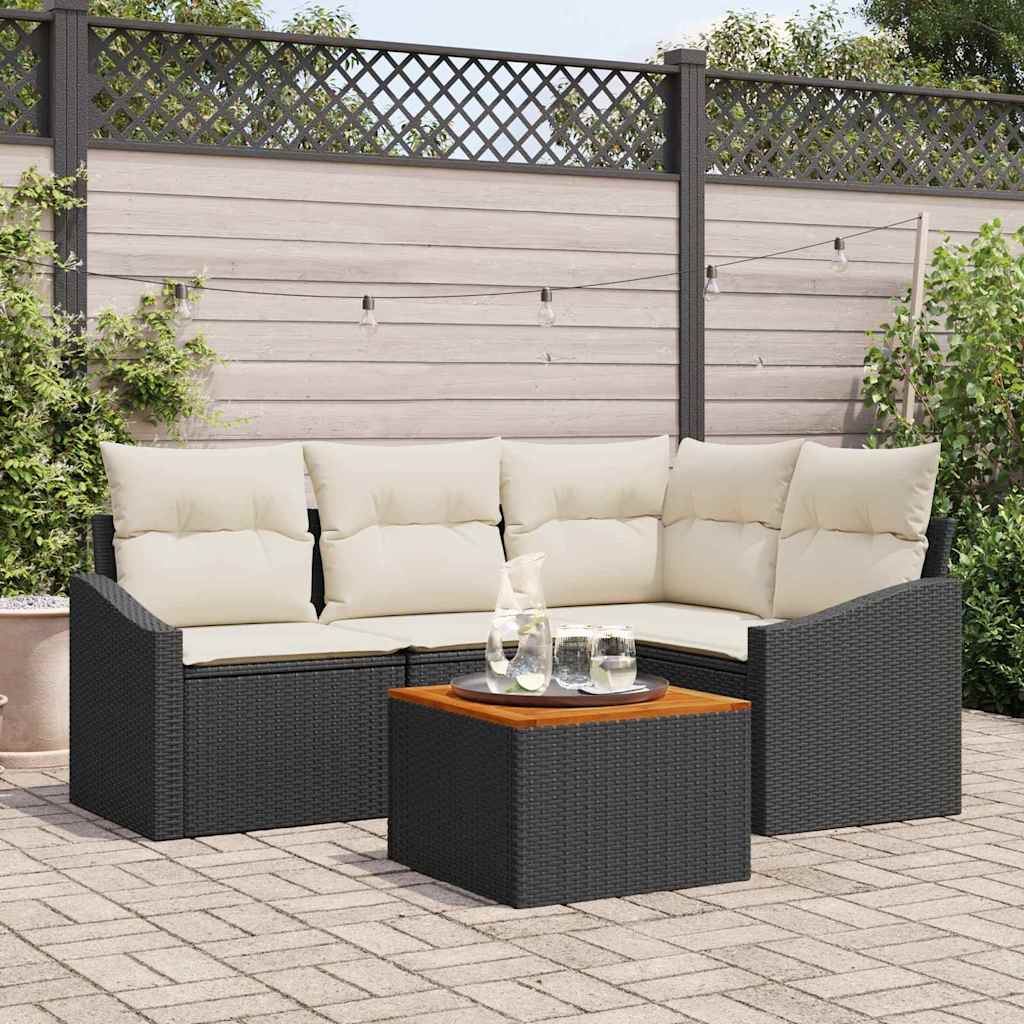 Garden Sofa Set with Storage 5 pcs Black and Cream Poly Rattan