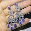 Silver New Vintage Tanzanite Sapphire Stud Earrings Luxury Inlaid Water Drop Zircon Earrings Women's Party Gift