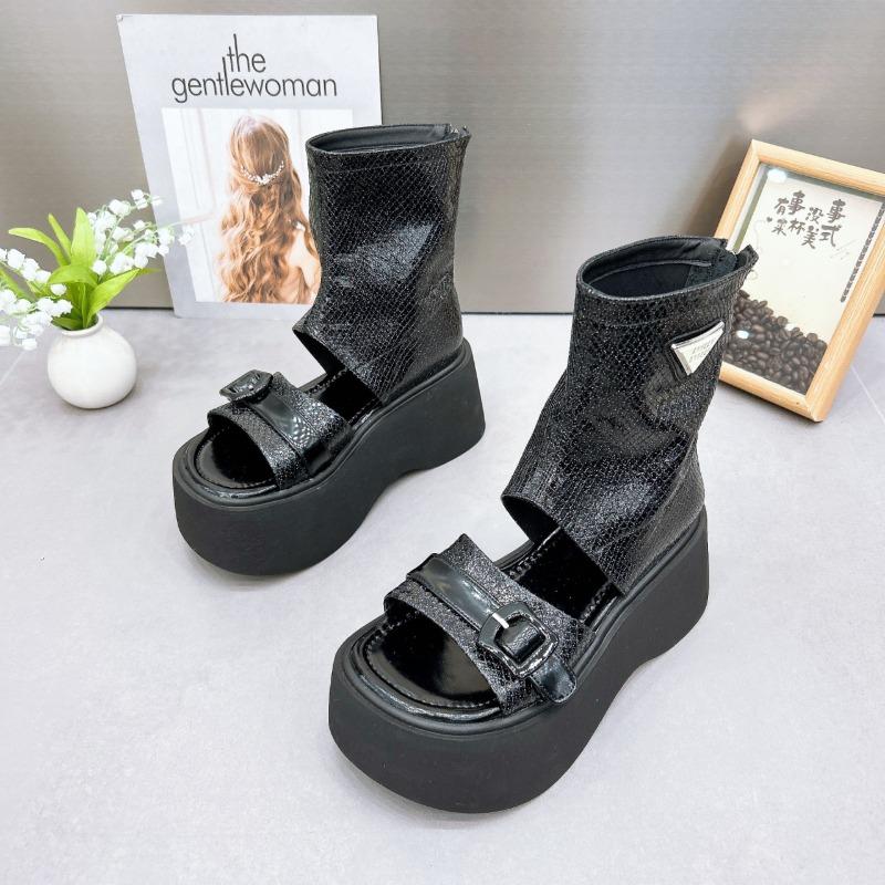 Модные римские сандалии, летние новые мотоциклетные ботинки на платформе с открытым носком, сумка для ботинок с молнией сзади и классными ботинками