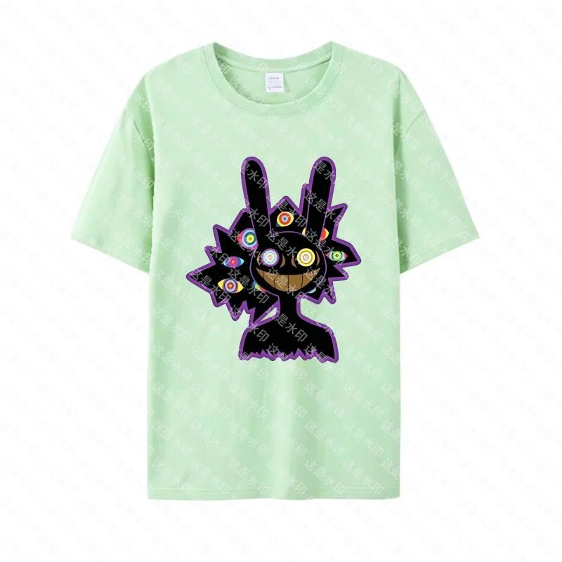 Trippy Multi Eye Jax Character Graphic T-Shirt, TADC Psychedelic Bunny Cartoon Print Tee, Dark Spooky Style Short Sleeve Top