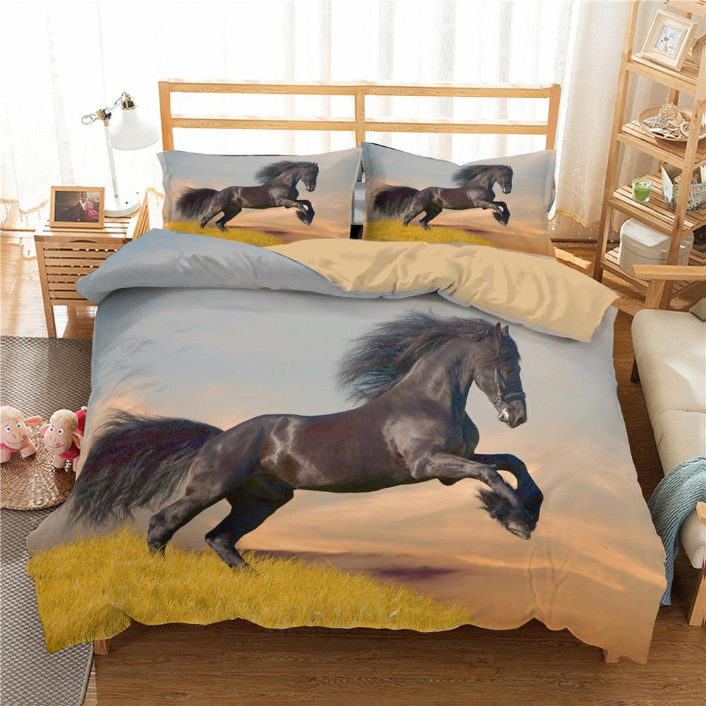 Horse Dog King Queen Bedding Set 3D Printed Animals Adult Kids Gift Duvet Cover Wildlife Quilt Cover Polyester Comforter Cover