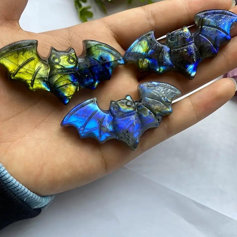 1pcs Labradorite Bat Figurine Healing Crystal Natural Gemstone Home Decor Ornament 6.2cm/2.44in High Quality Energy Stone