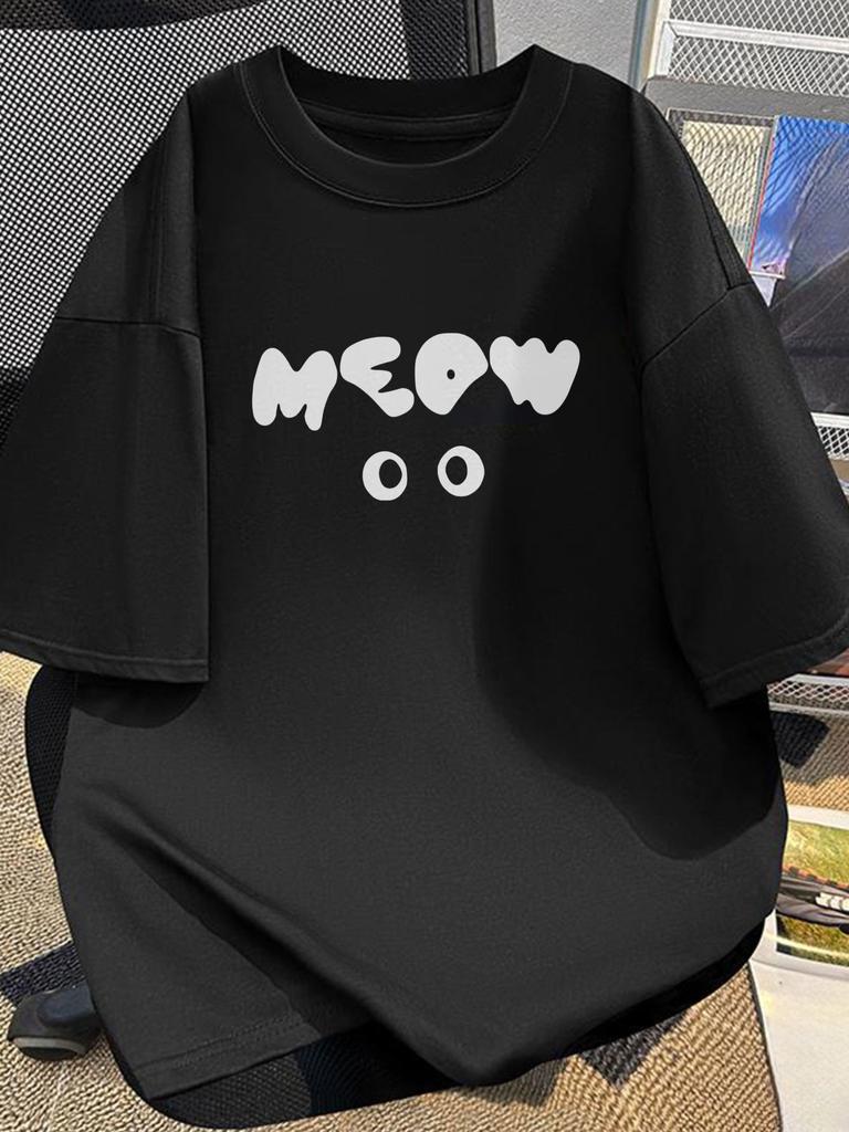 Meow Simple Graphic Cotton Tshirt Unisex Unisex Minimal Cartoon Short Sleeve Unisex Casual Daily Streetwear Basic Tops
