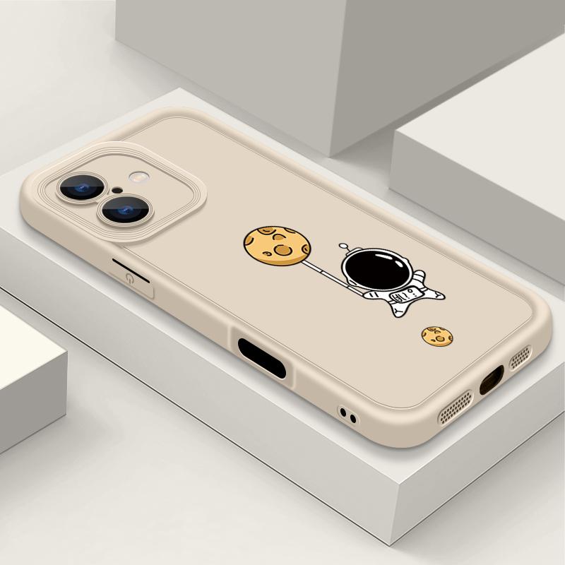 Простой матовый противоударный чехол для телефона с рисунком лунного астронавта для iPhone 16 Pro Max 15 Pro 14 13 12 11 XS XR 8 7, защита линз, мягкий бампер из ТПУ