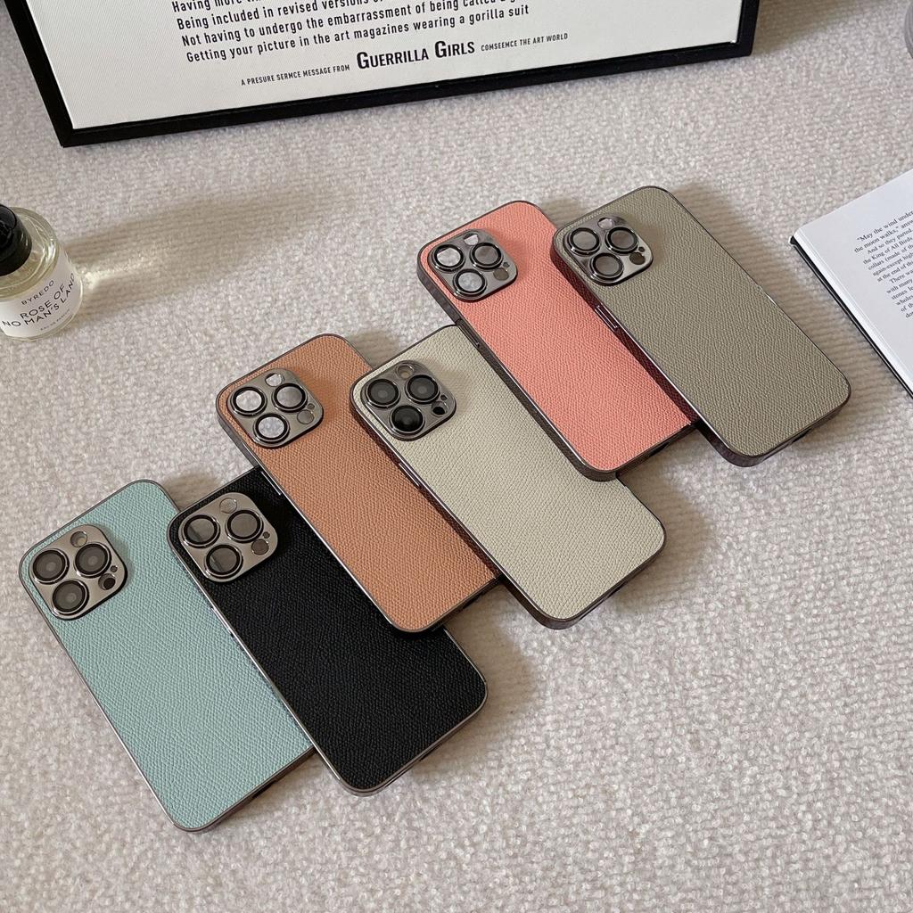 With Lens Film Lychee Texture Compatible with iPhone 16 Pro Max Apple 15 Phone Case 13/14 Niche Style