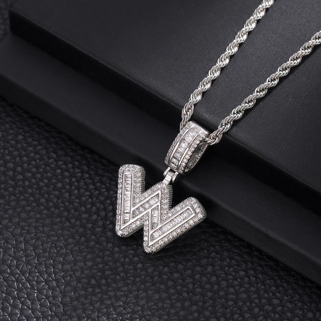 Zircon Inlaid Rock Sugar Initial Pendant Necklace - European & American Hip-Hop Style