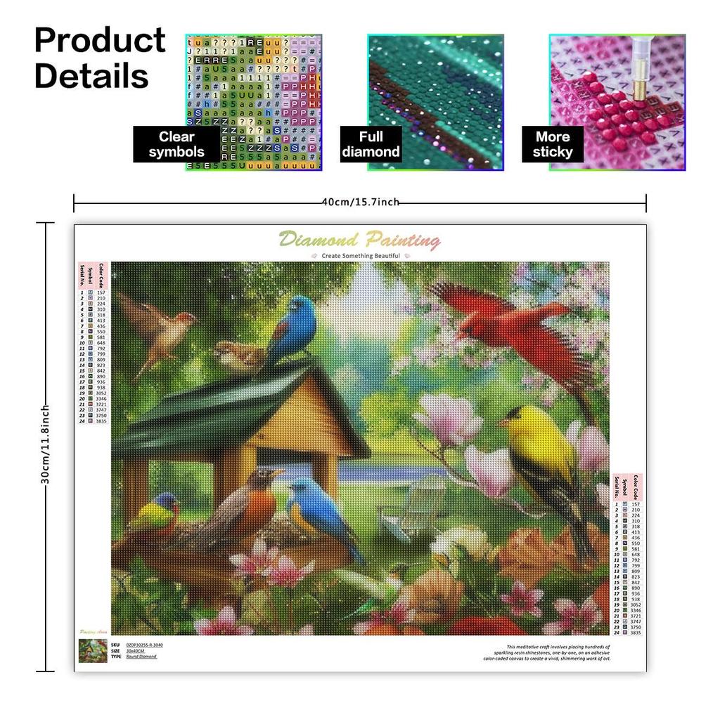 Алмазная картина Птица Цветок Полный Круглый Набор Стразов Вышивка Пейзаж Ремесленная Мозаика Подарок ручной работы 30x40 см/12x16 дюймов