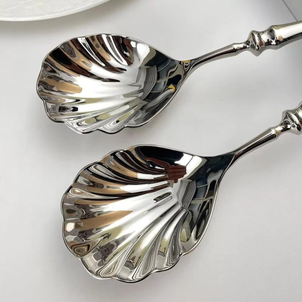 Shell Shape Stainless Steel Spoons French Table Serving Spoons Durable Dessert Spoons  Hotel