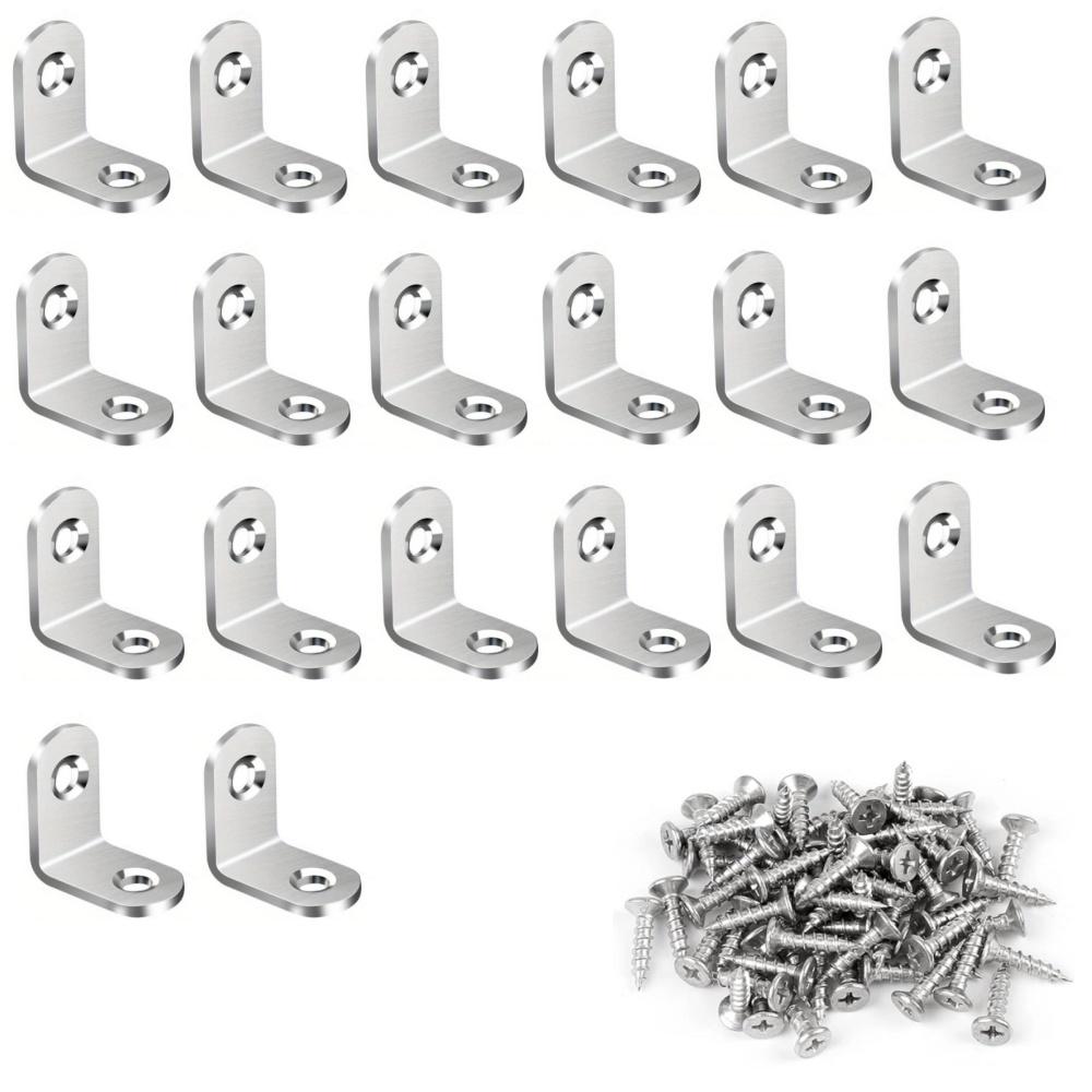 100-10PCS Stainless Steel L-shaped Corner Bracket 90 Degree Furniture Layer Board Fixed Connection Angle Bracket with Screws