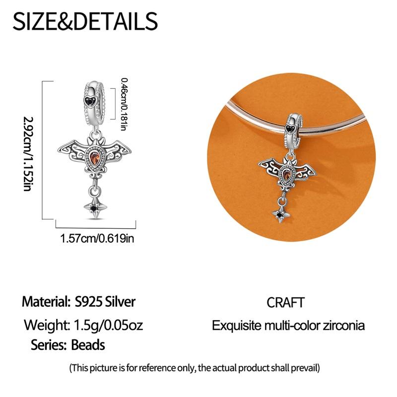 Halloween Party Copper Metal Gothic Retro Cross Bat Patterned Pendant Bead Component Bead Component Compatible With Charm Bead Components Do It