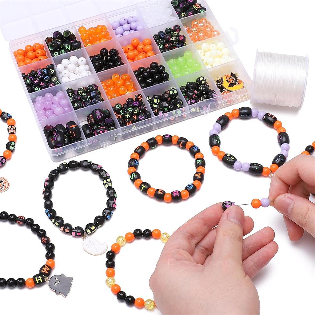 520pcs/box Acrylic Beads Halloween Alloy Pendants Accessory Set for DIY Necklace Bracelet Jewelery Making