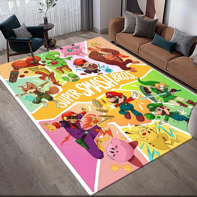 Super Smash Bros. Mario Anti-Slip Rug, Rectangular Carpet for Bedroom, Game Room & Living Room