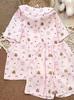 Girls' new pink plaid bow rabbit bear pajamas women's summer short-sleeved shorts set loungewear two-piece set