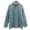 90s Old 3D Long Sleeve Turtleneck Sweater S Blue Knit Outdoor Women Used