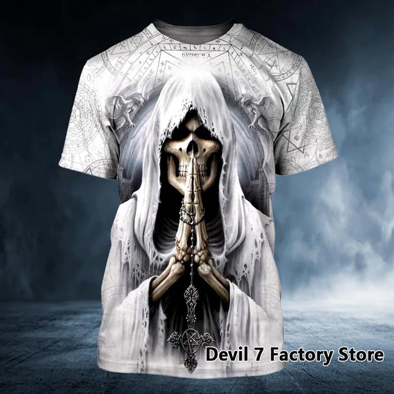 Summer Oversized T Shirt Men 3D Printed Skull Angel Graphics Tees Fashion Clothes Man Tops Streetwear Round Neck Short Sleeves