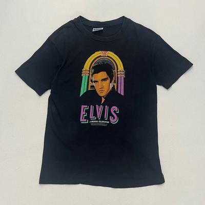 K425 80S Hanes 1988 Elvis Presley T-Shirt M Black Vintage Usa No.yo1354