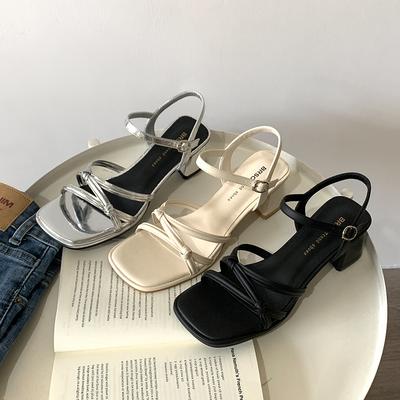 Дизайнерские летние женские сандалии на толстом каблуке, модные сандалии-гладиаторы с узкими ремешками для вечеринок на открытом воздухе