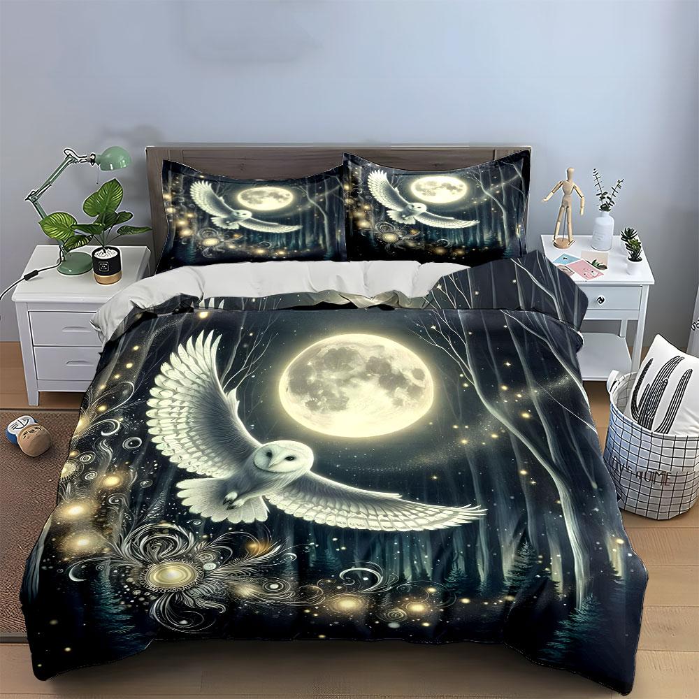 Mystical Owl in Moonlit Forest Bedding Duvet Cover Set (1*Duvet Cover 2*Pillowcases, without duvet insert)