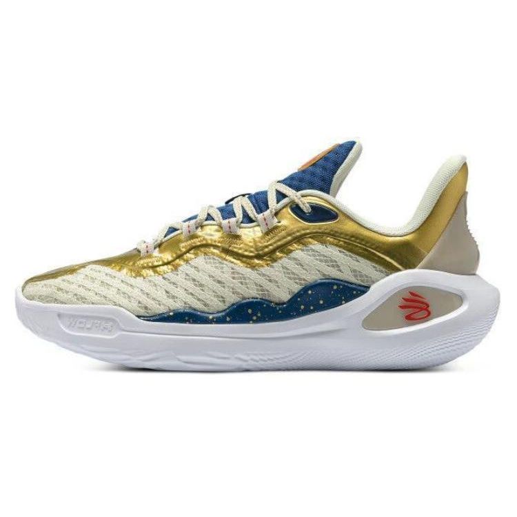 Under Armour Curry 11 Round Toe Lace-Up Non-Slip Wear-Resistant Low-Top Basketball Shoes Unisex Sneaker Yellow Blue 3026617