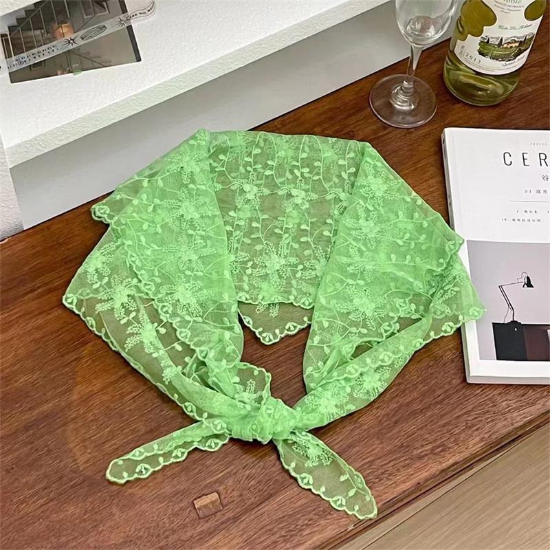 Women Lace Triangle Scarf Sweet Girls Sunscreen Scarf Spring Summer French Beach Style Hair Tie Vintage Female Lady Muslim Hijab