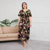 Летнее женское платье с коротким рукавом и высокой талией, v-образным вырезом, миди-платье, плюс размер, сексуальное платье с темпераментным принтом