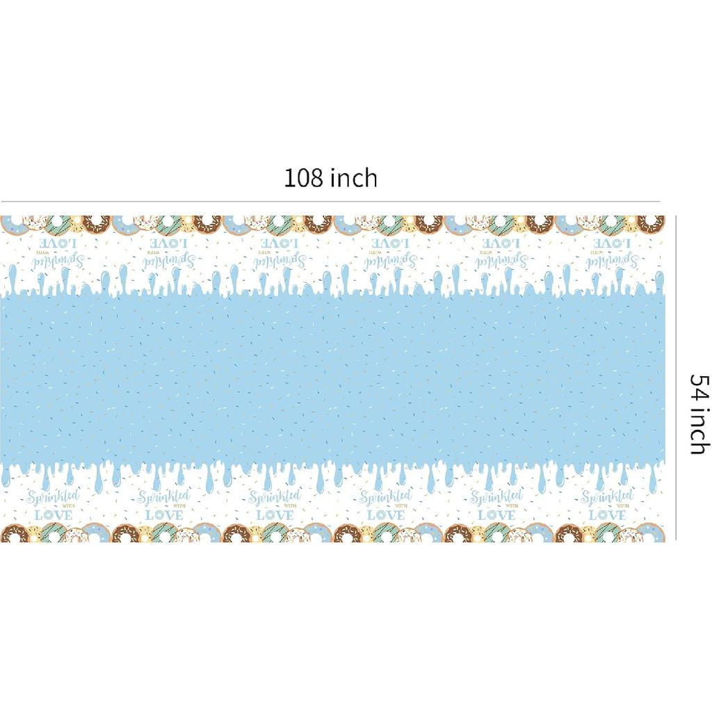 Donut Baby Sprinkle Decorations Boy Tablecloth - Sprinkled with Love Baby Shower Decorations Party Supplies Table Cover, Blue Donut Baby Shower
