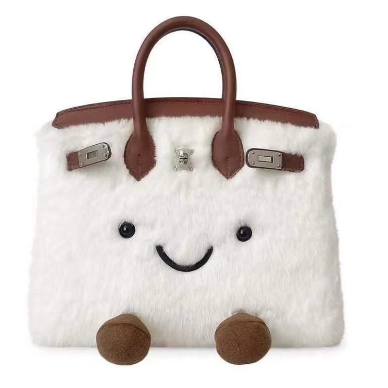 Mini Plush Shoulder Bag With Lock Soft Faux Rabbit Fur Crossbody Daily Streetwear