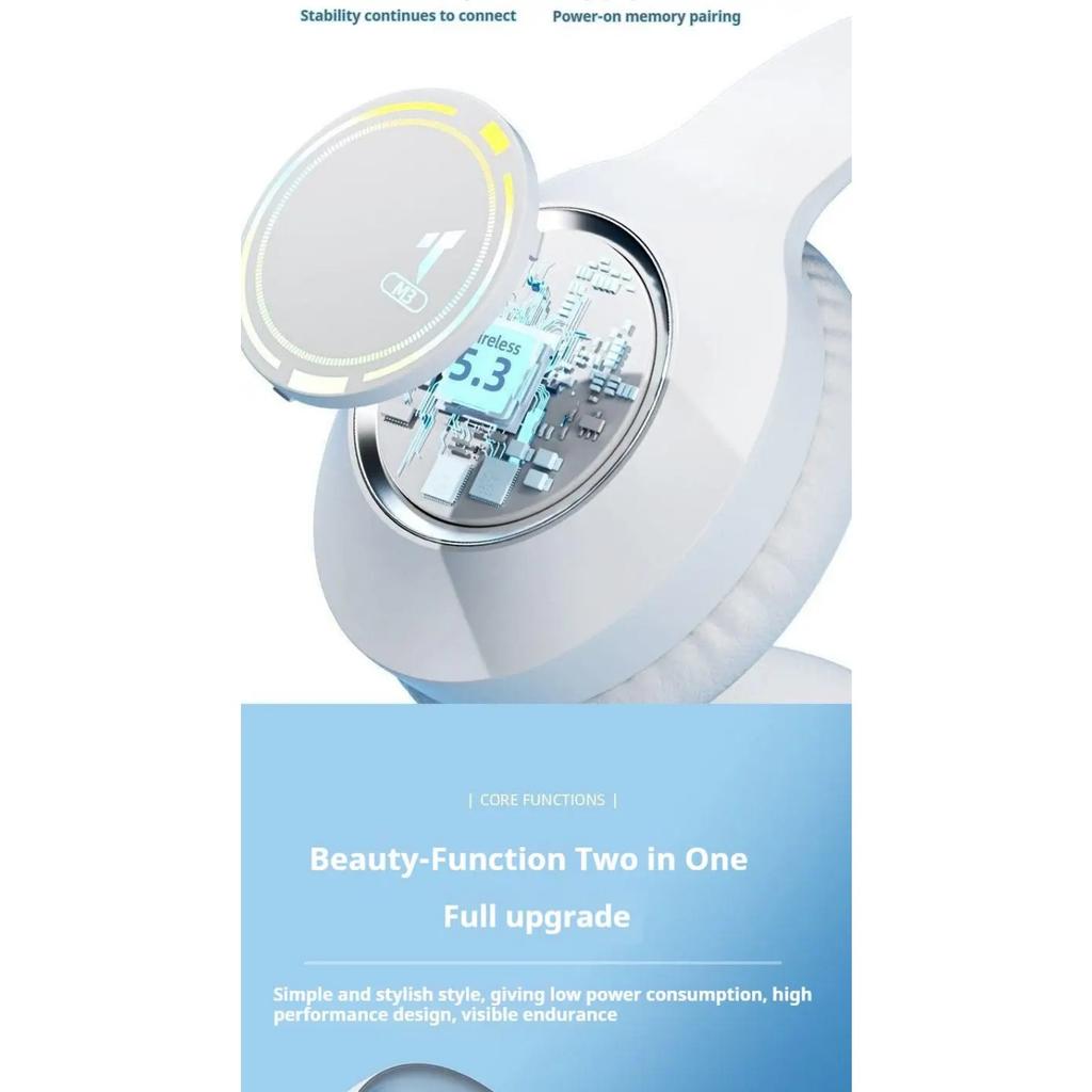 Colorful Light Wireless Bluetooth Headphones Over Ear HIFI Stereo Headsets Sports Gameing Earphones TF/AUX Music Player HD Mic