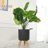 Self Watering Flower Pot Planter Pot with Solid Wood Legs Solid Color Flower Pot with Drainage Holes for Home Garden