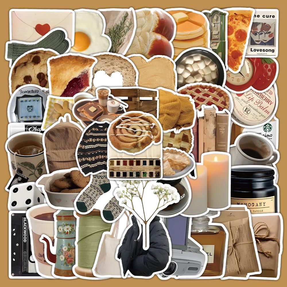 60 листов многоцветных наклеек в стиле ИНС: Реалистичные маленькие объекты в синем, розовом, фиолетовом, желтом и зеленом цветах