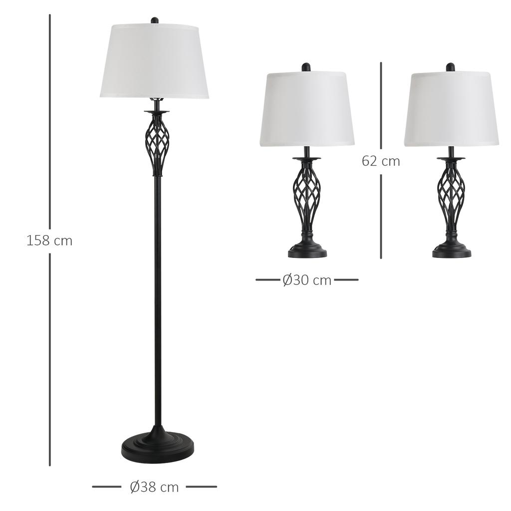3-Piece Lamp Set 2 Table Lamps(diameter 38 x 158H cm) + 1 Floor Lamp(diameter 30 x 62H cm) with Foot Switch Reading Lamp for Living Room