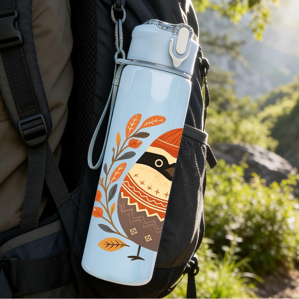 1PC Autumn Hat Bird Cartoon 750ml Color Plastic Sports Water Bottle Leakproof Flip Straw Lid Suitable for Sports Office Home Use