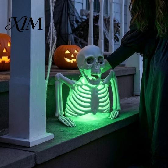 Outdoor Scary Lawn Decor Halloween Half Body Skeleton Decoration, Realistic Spooky Light Up Plastic Figure for Graveyard, Haunted House, Yard,