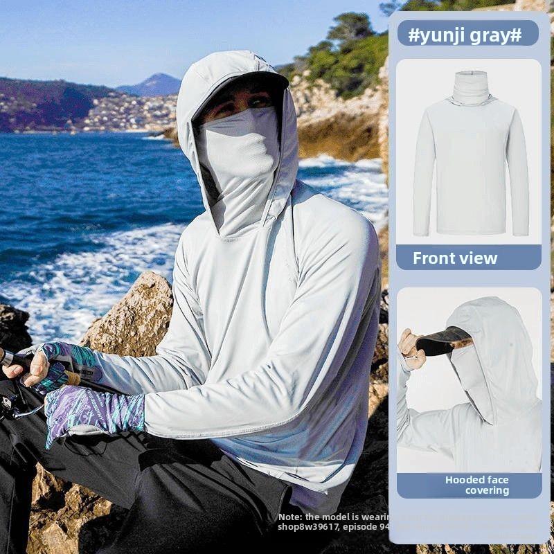Men's Summer Fishing UV Protection Shirt Full Face Cover Sun Protection Skin Coat Breathable Thin Fishing Top
